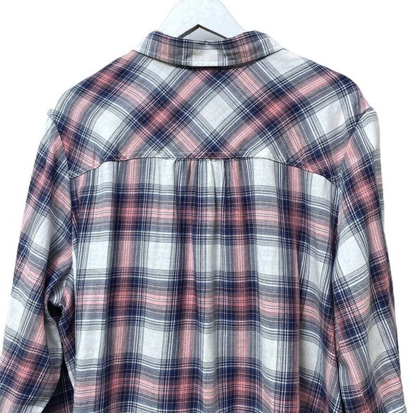 DRESSBARN Plaid Shirt Plus Size 3X Cotton Blue Pink Long Sleeve Button Up NWT - Picture 5 of 10